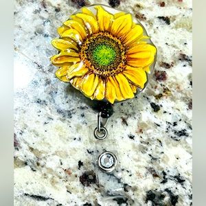 Sunflower badge reel. Badge pull.